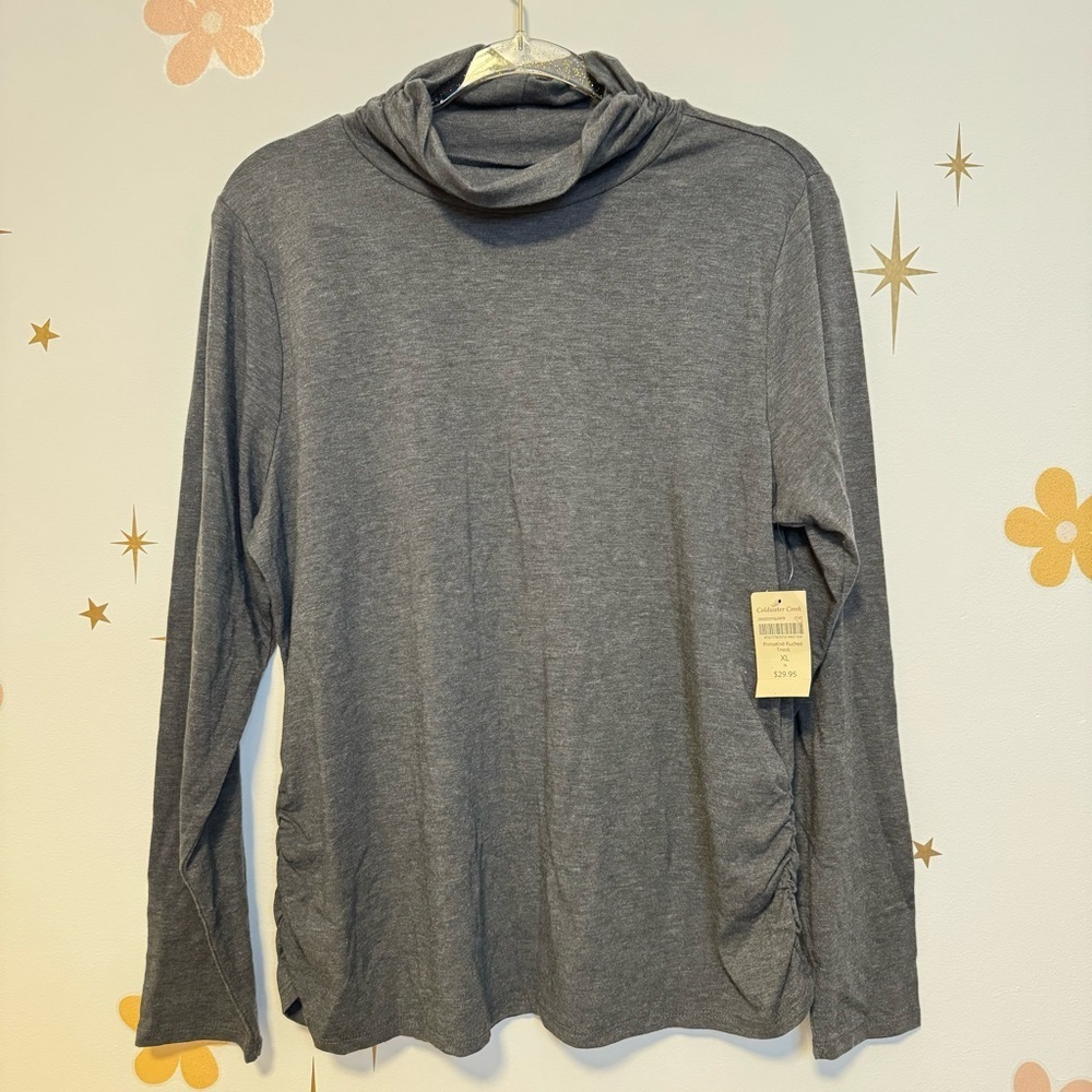 Gray Long Sleeve Cowl Neck Top